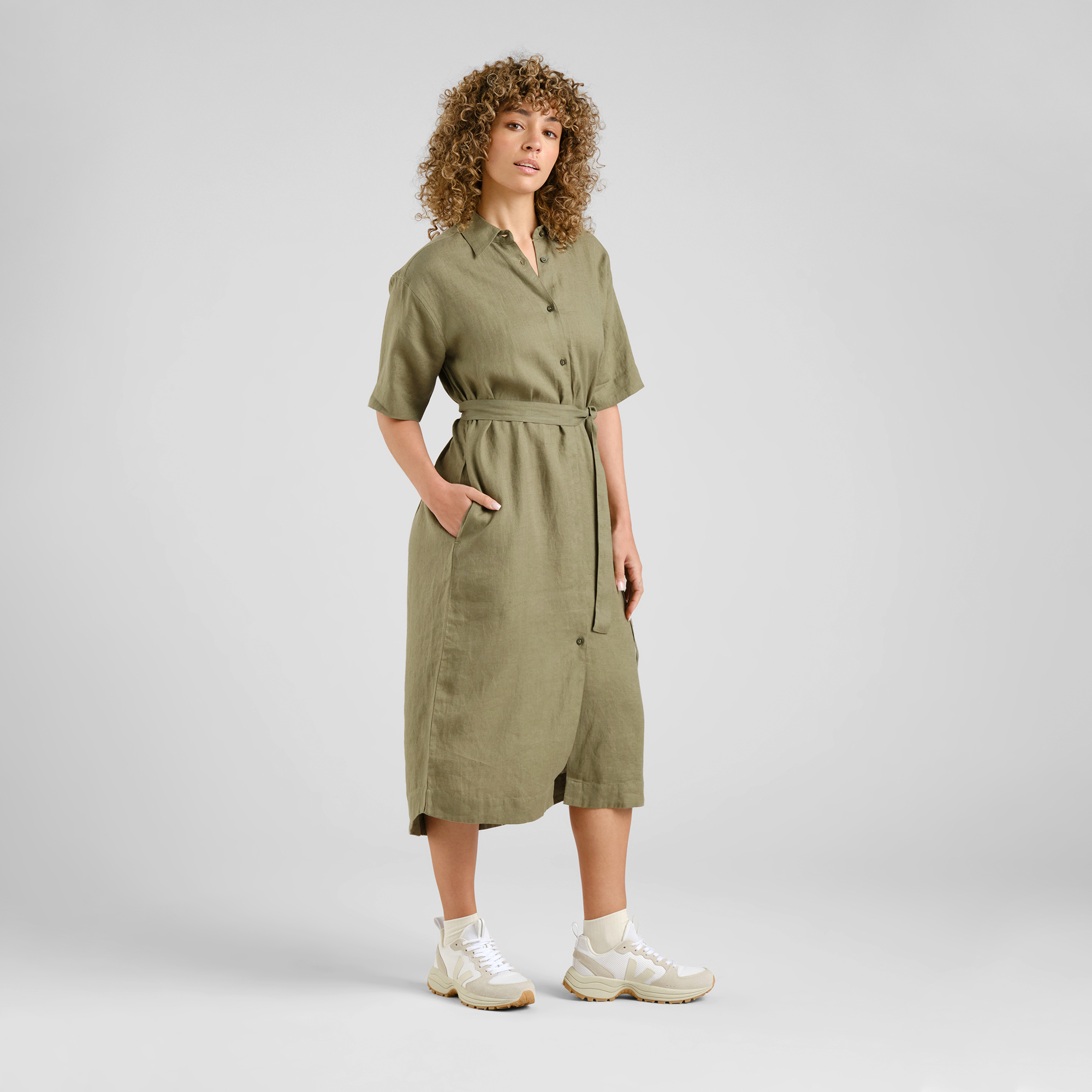チュニック JUEMI  Leaf Pullover Shirt Dress DEDICATED - Shirt Dress Ripa Linen Leaf Green