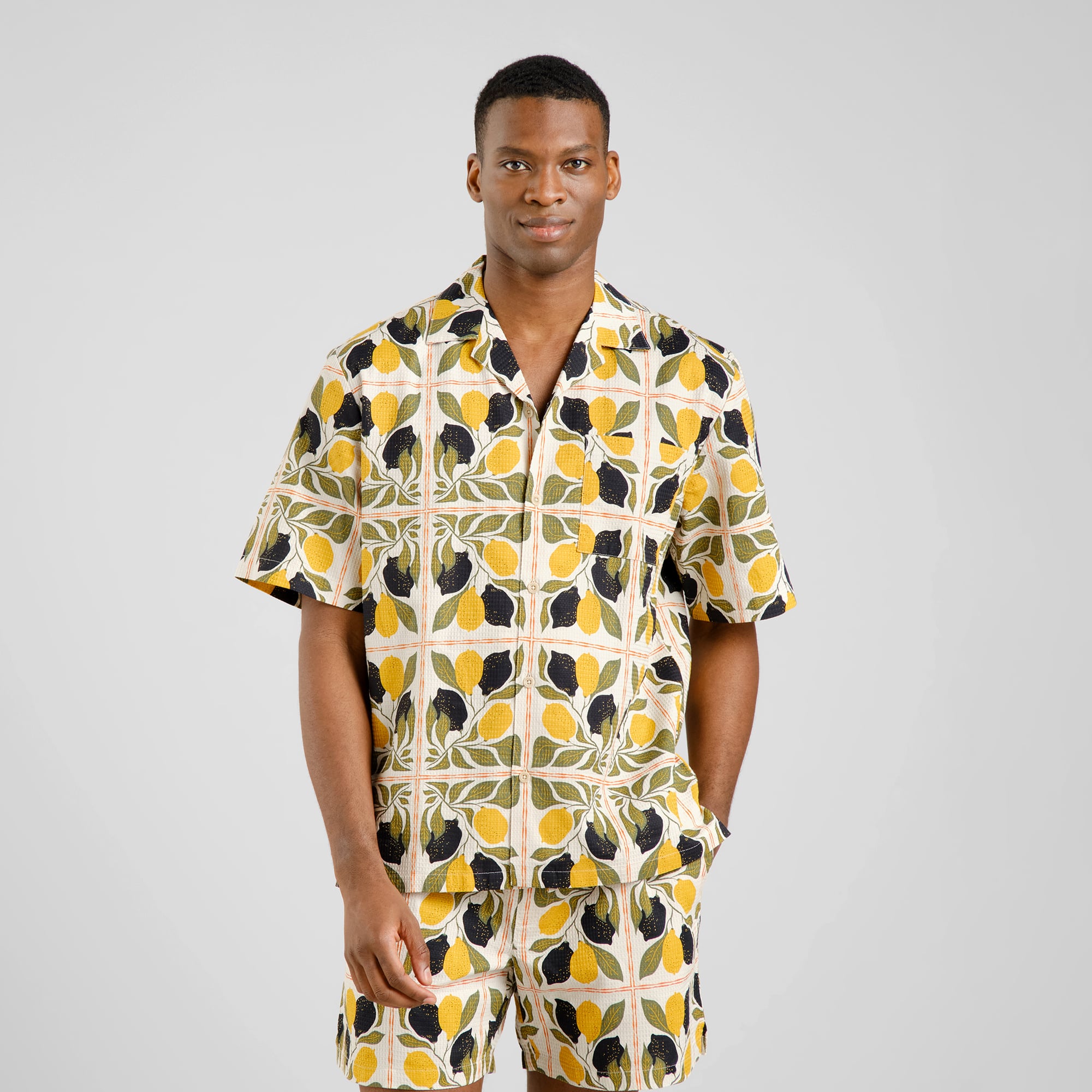 DEDICATED - Shirt Marstrand Lemon Tiles Oat White