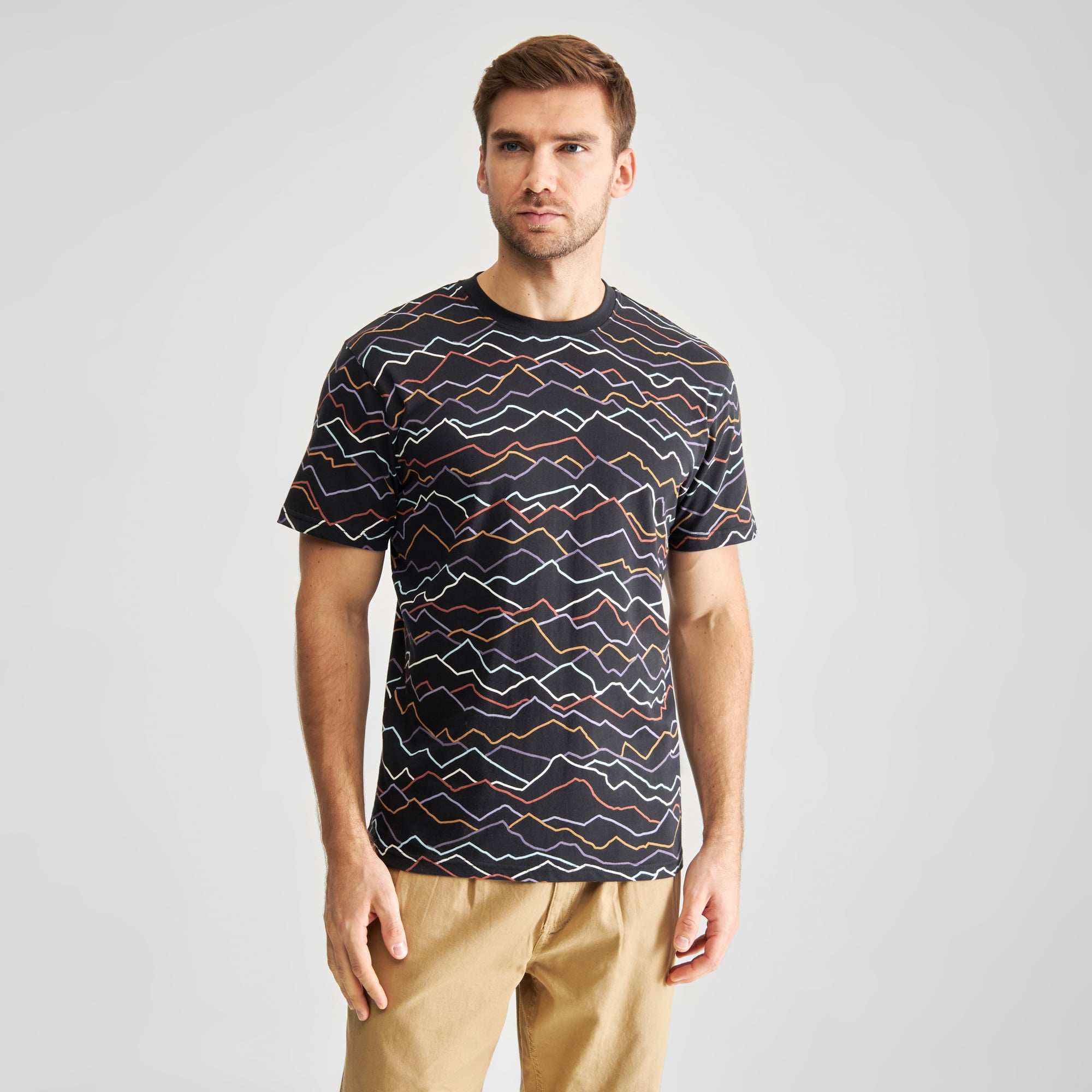 DEDICATED - T-shirt Stockholm Line Mountains AOP Black