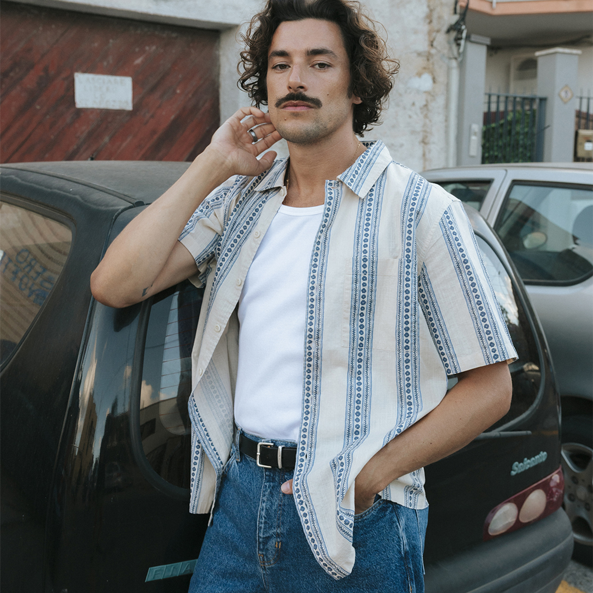 DEDICATED - Shirt Brantevik Floral Stripe Blue