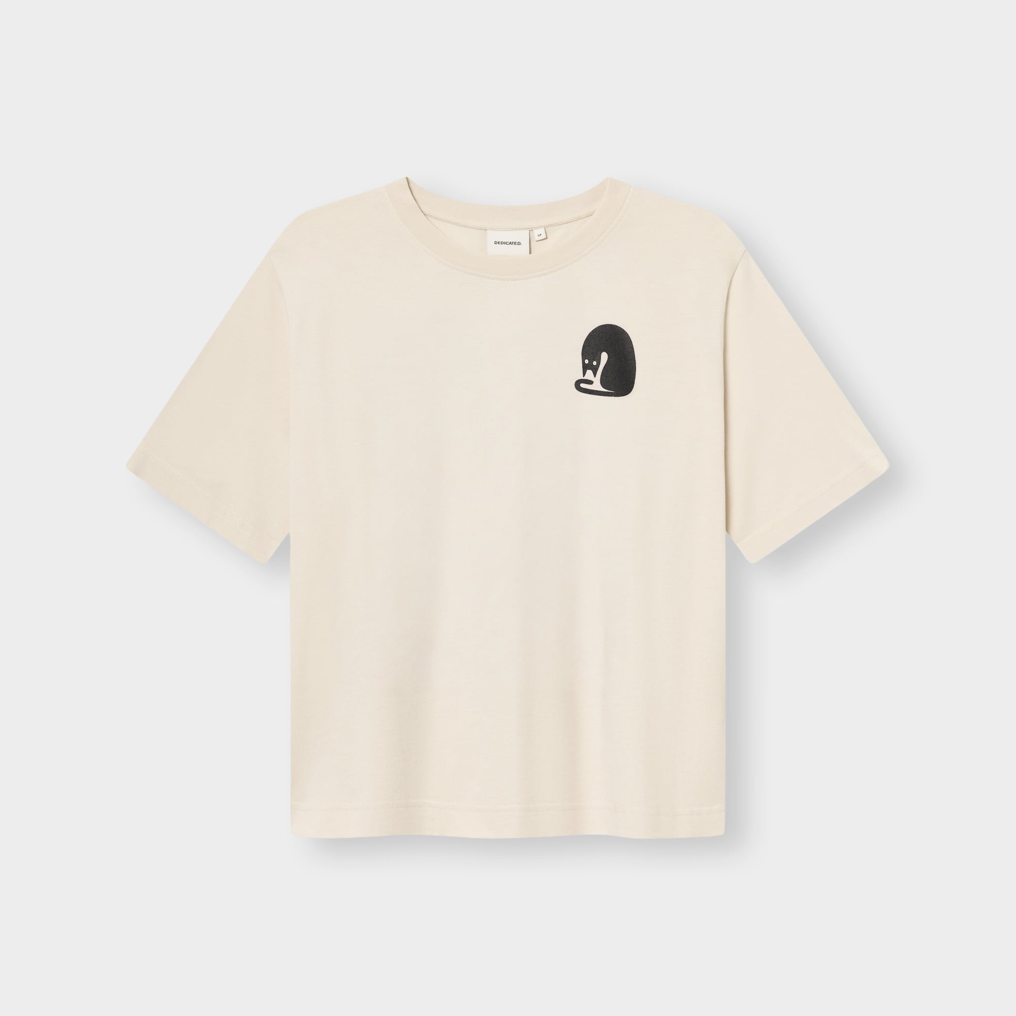 DEDICATED - T-shirt Vadstena Curious Cat Oat White