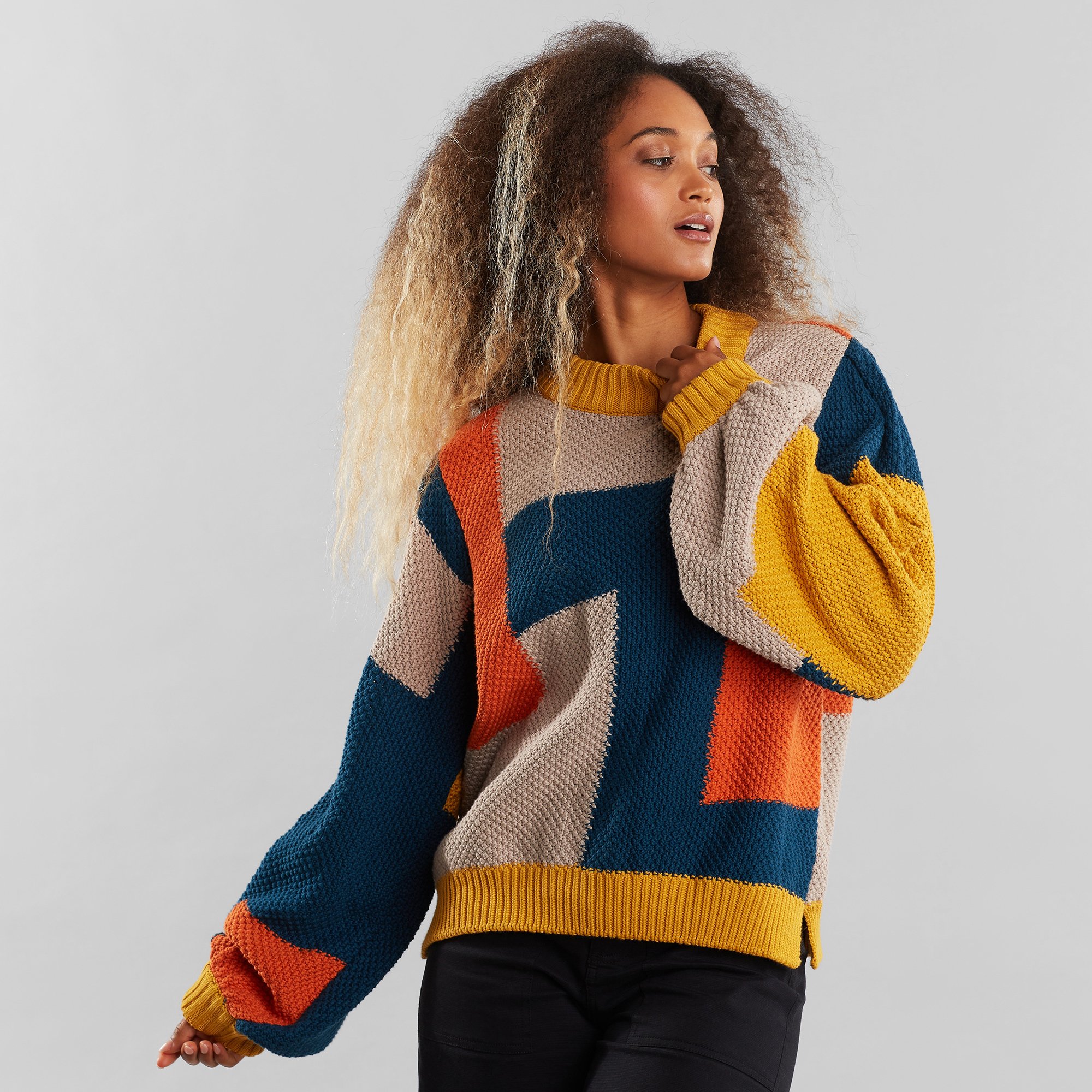 Dedicated 【 Sweater Knitted Rutbo Blocks Black/Vanilla White Women 】 レディース DEDICATED - Women's Knitted Sweater Rutbo in Color Blocks