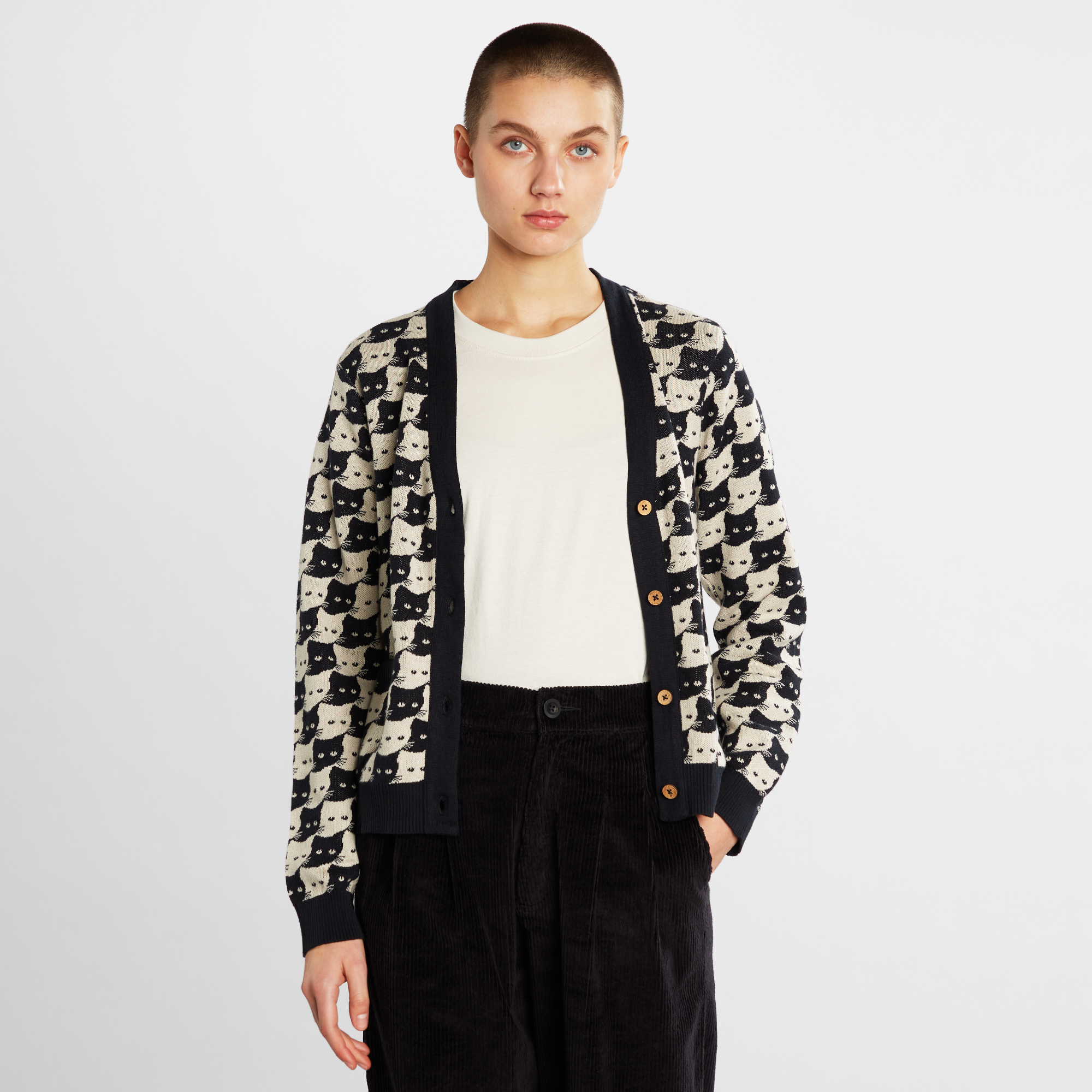 DEDICATED - Cardigan Iggesund Pepita Cats Oat White