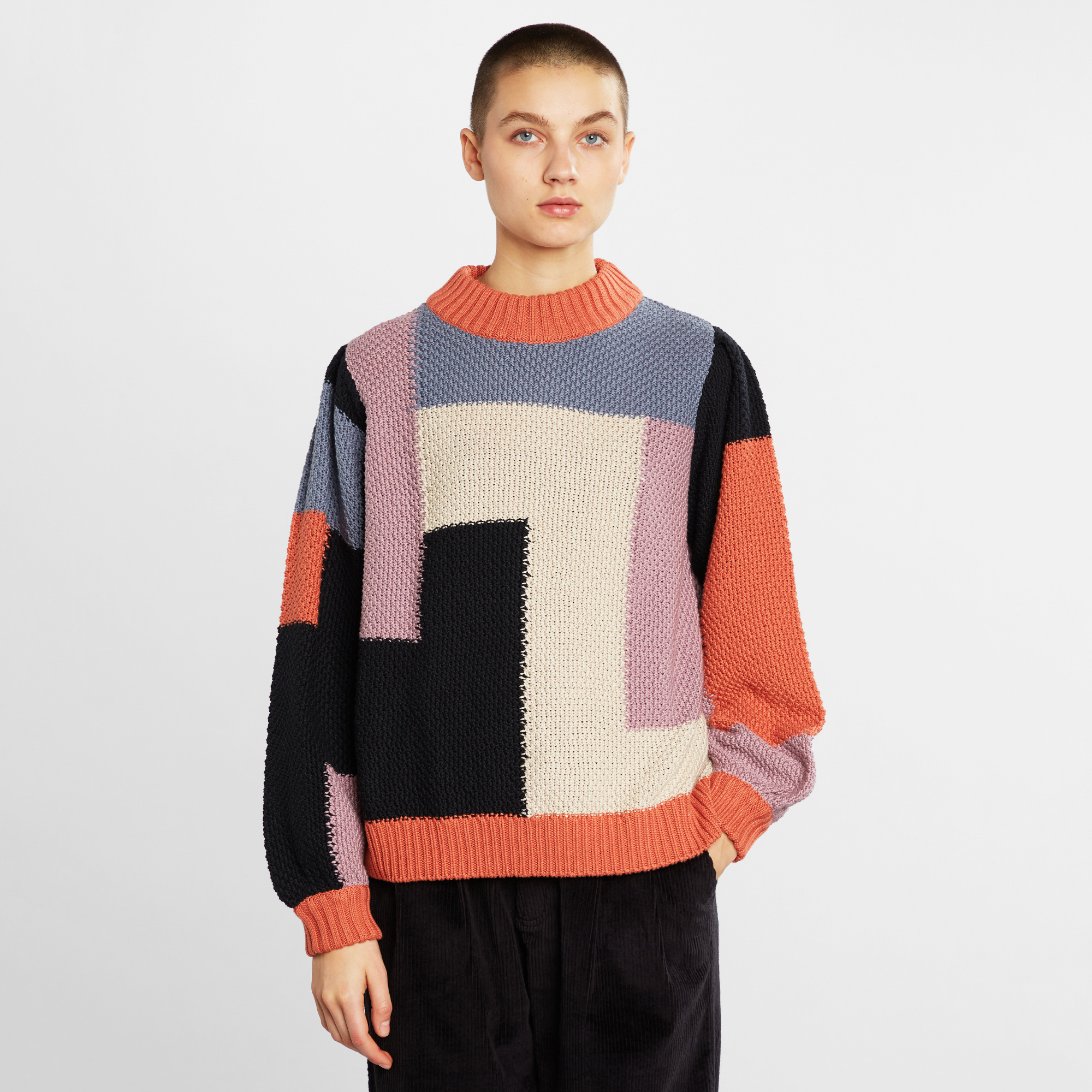 Dedicated 【 Sweater Knitted Rutbo Blocks Multi Berry Women 】 レディース DEDICATED - Women's Knitted Sweater Rutbo in Color Blocks