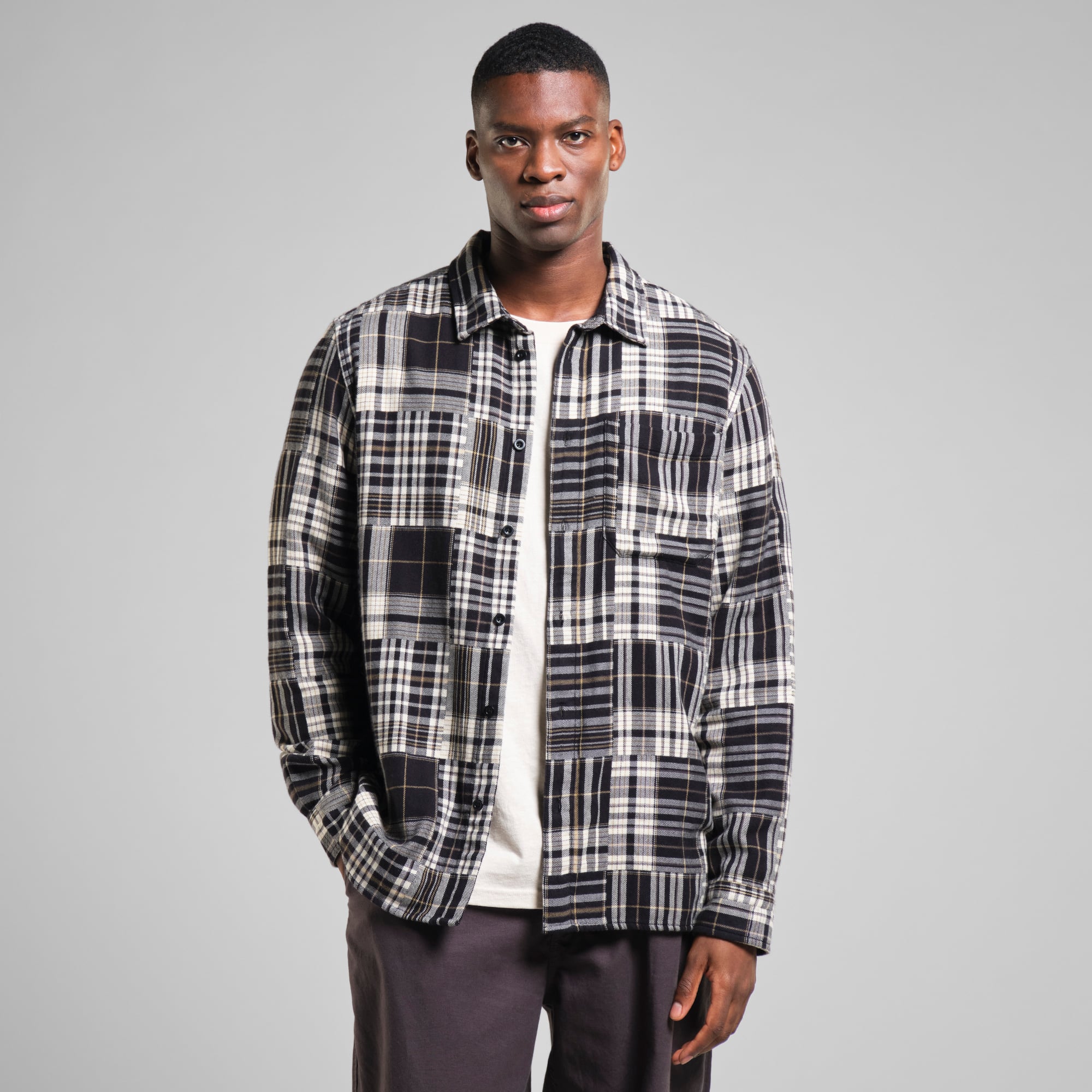Shirt Rute Flannel Patchwork Black